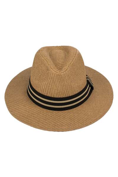 OEM Ουνισέξ Καπέλο Παναμά σε Φυσικό Χρώμα με Μαύρη Λωρίδα και Διπλή Μπεζ Λωρίδα