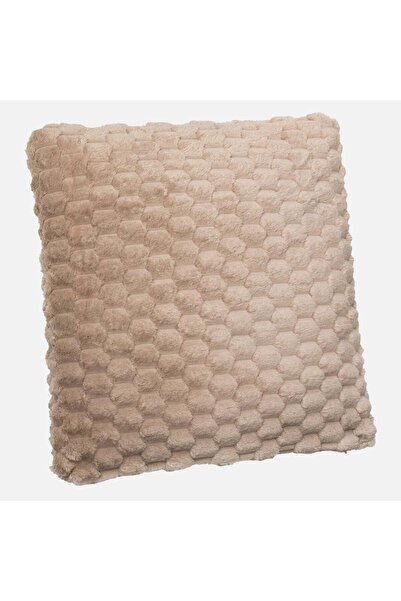 OEM Μπεζ μαξιλάρι από τεχνητή γούνα με ανάγλυφο σχέδιο 60x60εκ.