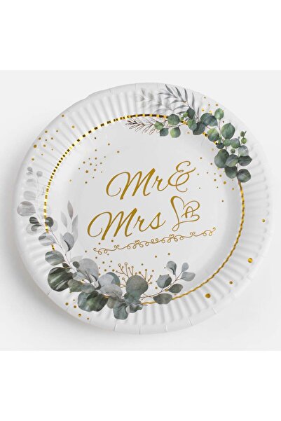 OEM White Cardboard Wedding Party Plates "Mr & Mrs" Ø23cm - 12pcs
