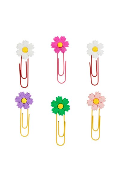 OEM Colorful Metal Clips Bookmark with Flower Topper 6.5 centimeters - 6pcs