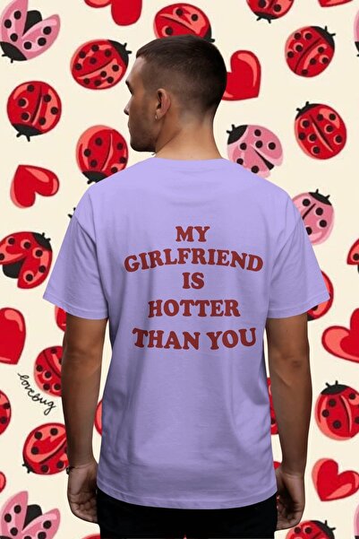 Ninkasiwear My Girlfriend Is Hotter Written Lover Oversize T-Shirt 24/1 Cotton