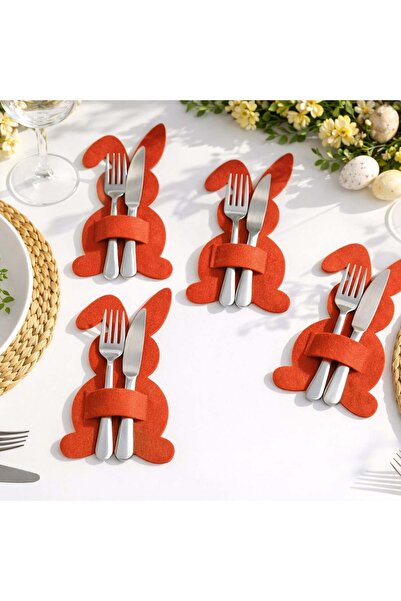 OEM Κόκκινες Πασχαλινές Θήκες Μαχαιροπίρουνων από Τσόχα σε Σχήμα Κουνελιού 10...