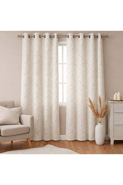 OEM Beige Decorative Curtain with Pattern & Rings 140x260cm