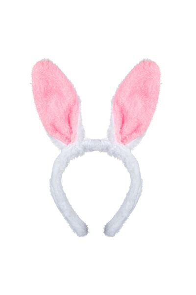 OEM Λευκό-ροζ στέμμα μαλλιών με αυτιά κουνελιού από τεχνητή γούνα