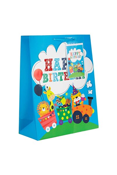 OEM Μπλε χάρτινη τσάντα δώρου με σχέδιο τρένου με ζωάκια από αλουμινόχαρτο & ...