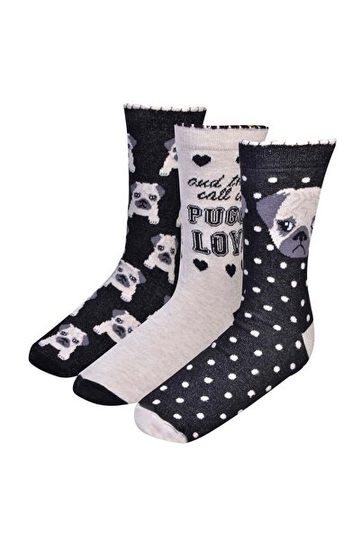 OEM Sosete Negre Ecru Caine Pug pentru Femei - 3 Perechi 36-42