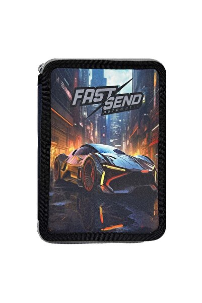 OEM Double Fitted Pencil Case Black Race Car 15x4x20cm