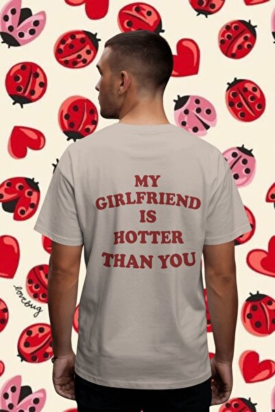 Ninkasiwear 'My Girlfriend Is Hotter' Yazılı Sevgili Unisex Oversize 24/1 Pam...