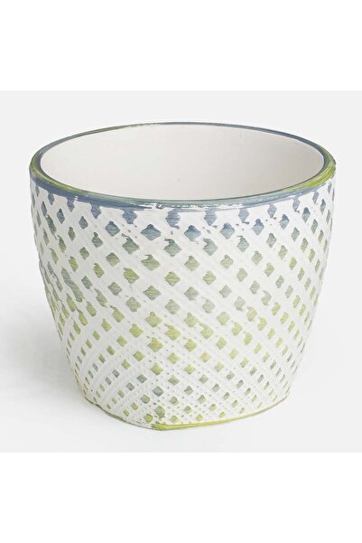 OEM Ceramic Flower Pot Mask White Green 10x8cm - 0.3L