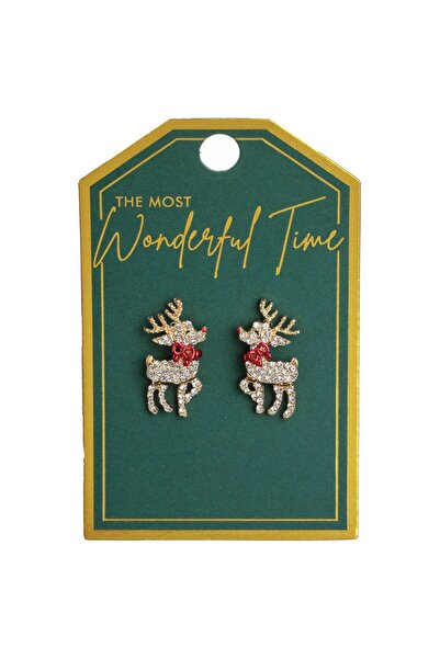 OEM Christmas Earrings with Reindeer Pattern with Gold Bow & Red Rhinestone S...