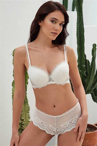 Aria's Closet Arias Closet Underwire Padded Collar Detail Lace Bra and High W...