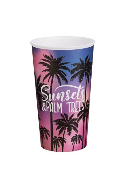 OEM Lilac Pink Plastic Cup with Palm Tree Print 650ml