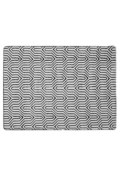 OEM Covor Decorativ Alb Negru din Imitatie de Blana Rabbit cu Model Reliefat ...