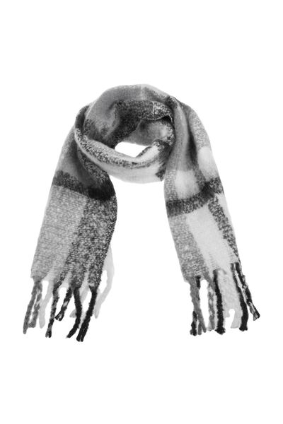 OEM Fular Gri Negru in Carouri cu Franjuri Lungi 185x30cm