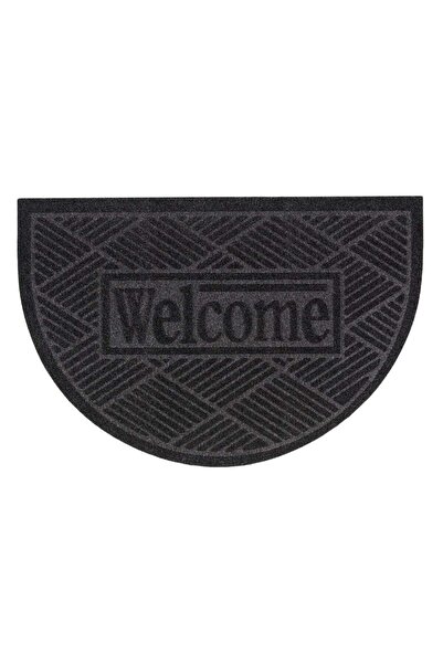 OEM Grey Semicircle Entrance Mat Embossed Message "Welcome" 60x40cm