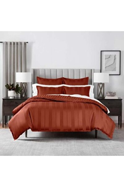 damask Double Hotel Comforter Set 6 Pieces with Striped Pattern