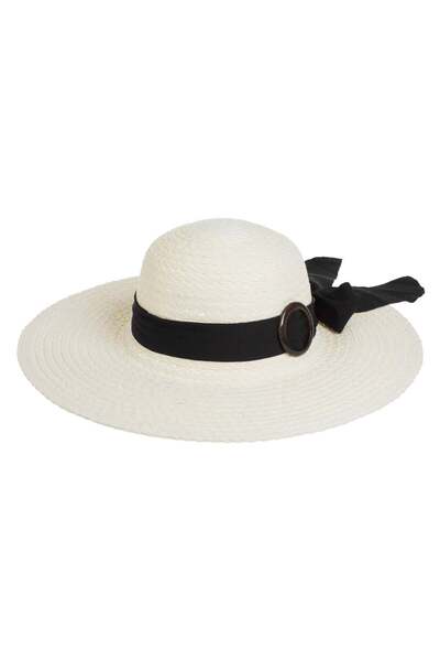 OEM Ecru Hat with Black Ribbon & Ring for Women