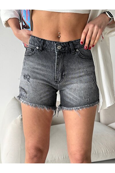 komera Women's High-Waisted Ripped Detail Denim Shorts