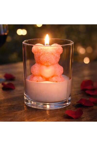 OEM Ροζ κερί αρκουδάκι σε γυάλινο δοχείο Ø7x8.5 εκατοστά