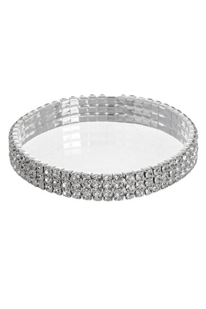 OEM Ασημί βραχιόλι με 3 σειρές στρας για γυναίκες