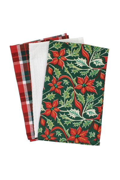 OEM Christmas Kitchen Towels Green Red White 60x35cm - 3pcs