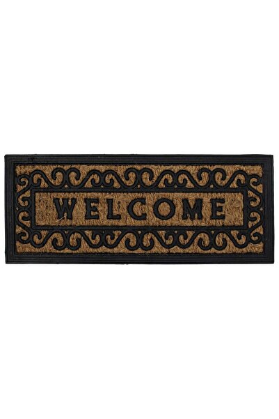 OEM Brown Entrance Step Mat with Grid Pattern & "Welcome" Message 60x25cm