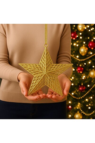 OEM Christmas Tree Ornament Star Beige Glitter 18 centimeters