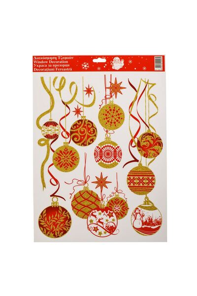 OEM Χριστουγεννιάτικα Διακοσμητικά Αυτοκόλλητα Κόκκινες Σφαίρες με Χρυσό Γκλί...