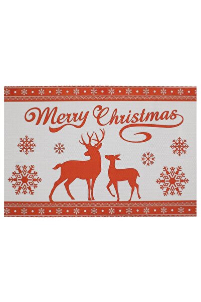 OEM Suport Farfurii de Craciun Alb Rosu cu Model Ren "Merry Christmas" 45x30cm