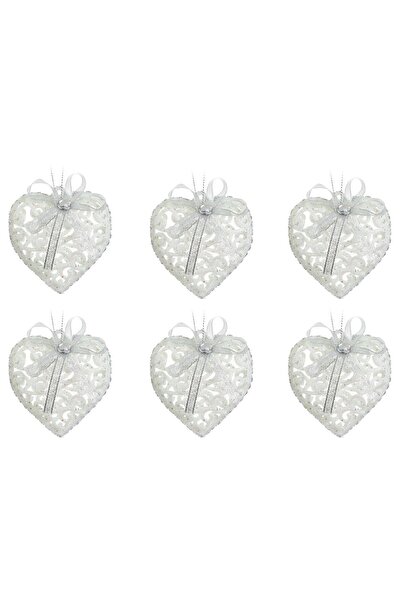 OEM Σετ Χριστουγεννιάτικων Στολιδιών: Λευκές Καρδιές, Ασημένιος Φιόγκος, Λευκ...