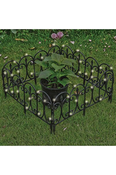 OEM Μαύρος Πλαστικός Διακοσμητικός Φράχτης με Σχέδιο & 16 Ηλιακά Λαμπάκια 56,...