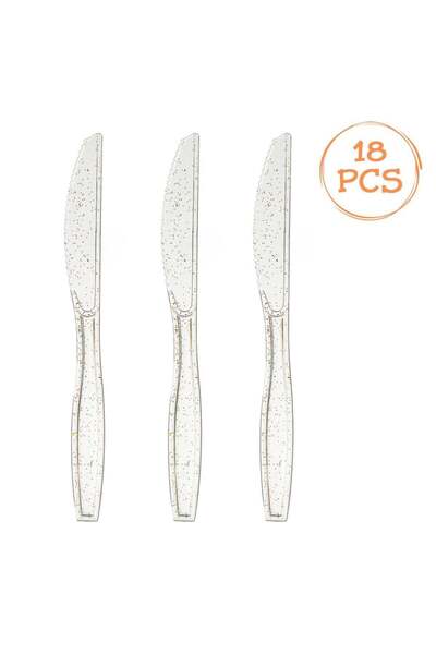 OEM Reusable Transparent Plastic Knives with Gold Glitter 16.8 centimeters - ...