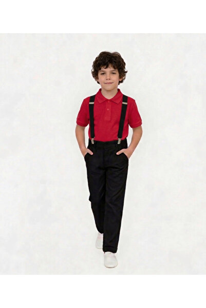 NACAR STORE Boy's Black Trousers, Black Straps, Collared T-Shirt Set - April ...