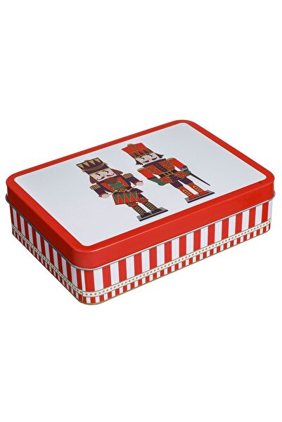 OEM Red and White Metal Box with Wooden Soldier Christmas Food Pattern 14x10x4cm