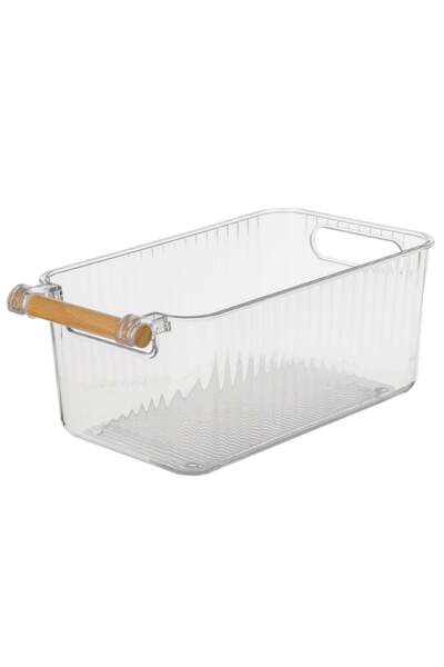 OEM Transparent Plastic Storage Box with Wooden Handle 3.23lt