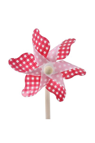 OEM Διακοσμητικός Ανεμόμυλος Φούξια-Λευκό με Καρό 30εκ.