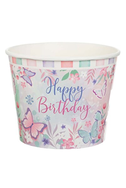 OEM White Pink Mint Green Butterflies "Happy Birthday" Snack Cardboard Cup - ...