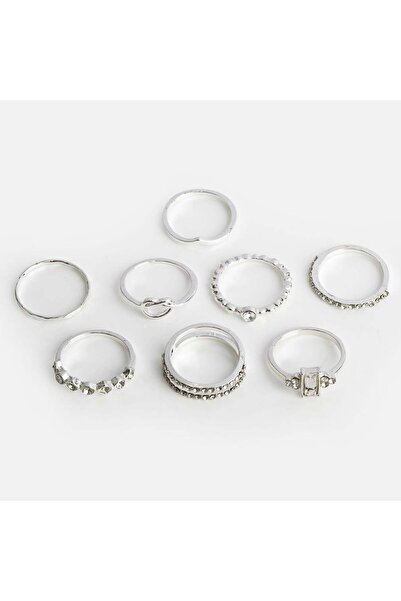 OEM Inele de Culoare Argintie cu Strasuri pentru Femei - 8buc