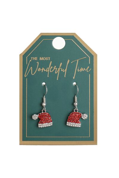 OEM Cercei de Craciun cu Model Caciula de Culoare Argintie & Stras Rosu Argintiu