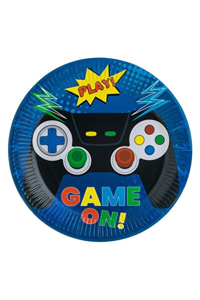 OEM Μπλε πιάτα πάρτι με σχέδιο  "Game On " Ø23 εκατοστά - 6 τεμάχια