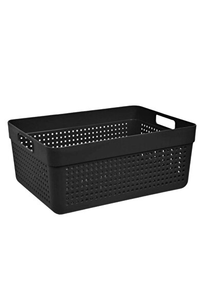 OEM Black Plastic Storage Basket with Perforated Pattern & Handles 10L