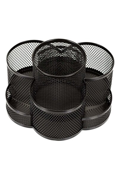 OEM Black Metal Rotating Pen Holder with 7 Compartments Ø18x9cm