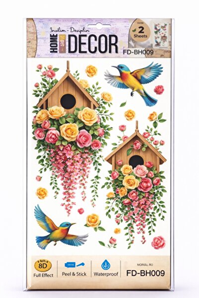 OEM 8D Decorative Wall Sticker with Birdhouses, Flowers and Colorful Birds, H...