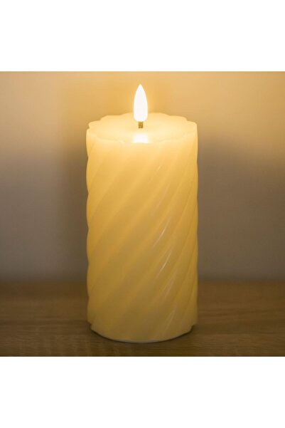 OEM Κερί εκρού με πλευρικές ρίγες, εφέ φλόγας LED, Ø7x15εκ. - Θερμό λευκό φως