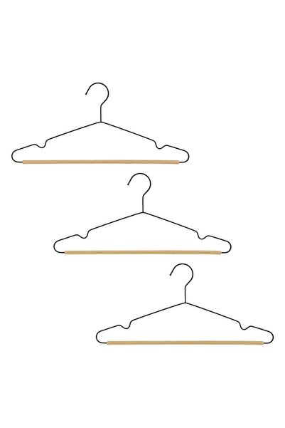 OEM Black Metal Hangers with Wooden Base 42 centimeters - 3pcs