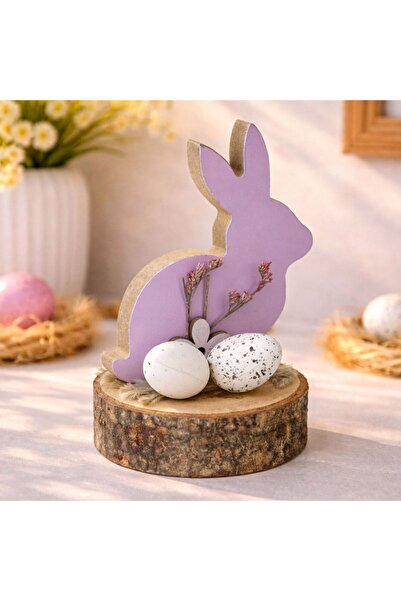 OEM Ξύλινη Πασχαλινή Διακόσμηση Λιλά Κουνέλι με Αποξηραμένα Λουλούδια Αυγά 7x...