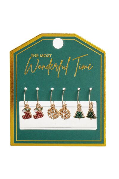 OEM Set Cercei de Craciun de Culoare Aurie cu Stras Cizmutila Fulg Brad - 3 p...