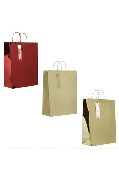 OEM Κόκκινες και Χρυσές Χριστουγεννιάτικες Σακούλες Δώρων - 3 τεμάχια