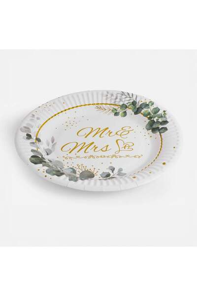 OEM Farfurii de Petrecere din Carton pentru Nunta Albe "Mr & Mrs" Ø18cm - 12buc