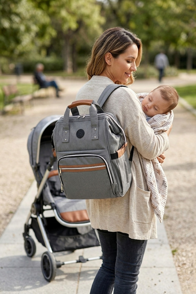 FOCUX -06 Mother Care Baby Bag Mother Bag Backpack Gray-Gray